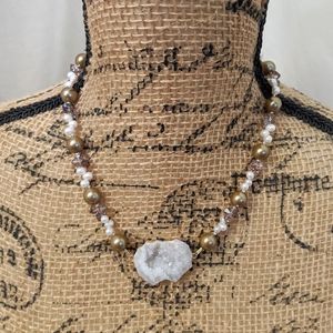 Druzy Geode, Swarovski Crystal, Freshwater Pearl Necklace